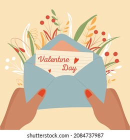 Letter for valentines day. Vector image with flowers.