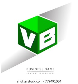 Letter VB logo in hexagon shape and green background, cube logo with letter design for company identity.

