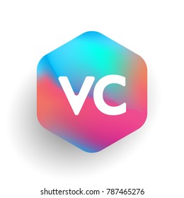 Letter VC logo in hexagon shape and colorful background, letter combination logo design for business and company identity.
