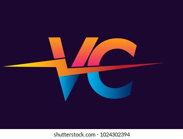 Letter VC logo with Lightning icon, letter combination Power Energy Logo design for Creative Power ideas, web, business and company.