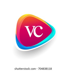 Letter VC logo in triangle shape and colorful background, letter combination logo design for company identity.