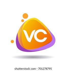 Letter VC logo in triangle splash and colorful background, letter combination logo design for creative industry, web, business and company.