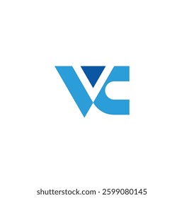 letter vc simple triangles blue color logo vector 