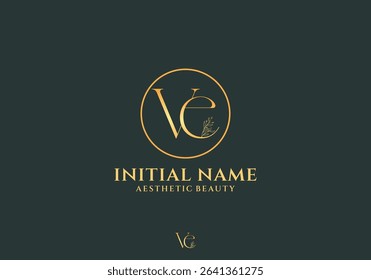 Letter Ve Beauty Logo with Flourish Ornament Luxury