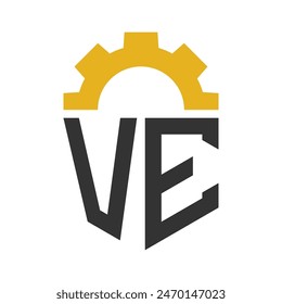 Letter VE Gear Logo Design for Service Center, Repair, Factory, Industrial, Digital and Mechanical Business