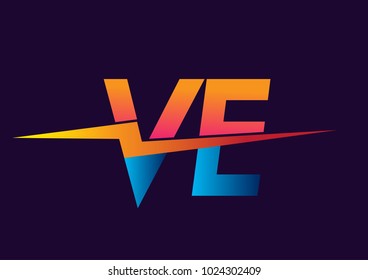 Letter VE logo with Lightning icon, letter combination Power Energy Logo design for Creative Power ideas, web, business and company.