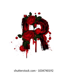 Letter A vector alphabet with rose flower. ABC concept type as logo. Typography design