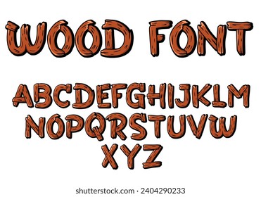 Letter vector alphabet in wooden style hand drawn. graffiti alphabet in wood style