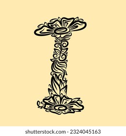 letter I vector design with plant mandala doodle style suitable for font, name, free art
