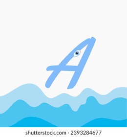 Buchstabe A Vektordesign, das sich auf Fisch- und Meeresthemen bezieht