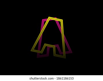 A letter vector design, shadow font logo, . Dynamic split pink, yellow color on black background. For social media,design elements, creative poster, web template    


