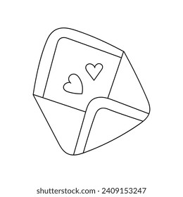 Letter vector doodle icon. Hand drawn doodle envelope with hearts. Romantic message for valentine day.
