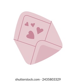 Letter vector icon. Hand drawn pink envelope with hearts. Romantic message for valentine day. Flat style, isolated element. Cute package, festive template for decoration, design.