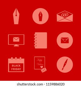 letter vector icons set. with heart envelope, mail, notebook and black friday calendar in set