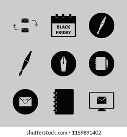 letter vector icons set. with heart envelope, notebook, notebook pencil and mail in set