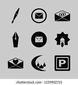 letter vector icons set. with mail, parking sign, heart envelope and fountain pen in set