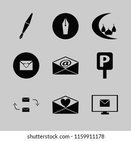 letter vector icons set. with mail, response letter, islamic mosque and heart envelope in set