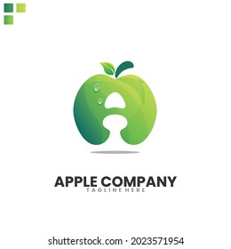 Buchstabe Ein Vektorlogo mit grünem Farbverlauf-Apfel für Unternehmen und Unternehmen