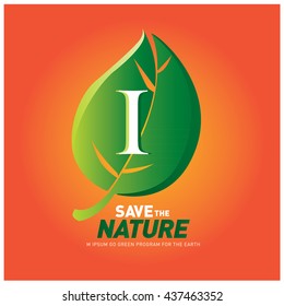 Letter I vector logo and icon save the nature. Go green poster design. Ecology campaign publication