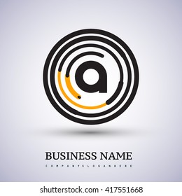 Letter A vector logo symbol in the circle thin line colored black and yellow. Design for your business or company identity.