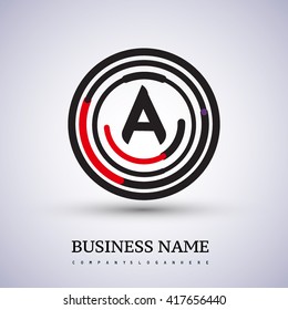 Letter A vector logo symbol in the circle thin line colored black and red. Design for your business or company identity.