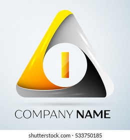 Letter I vector logo symbol in the colorful triangle on grey background. Vector template for your design