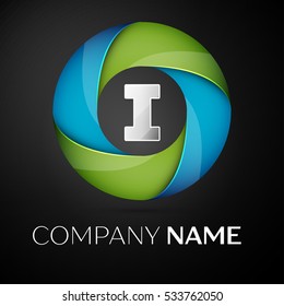 Letter I vector logo symbol in the colorful circle on black background. Vector template for your design