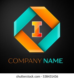 Letter I vector logo symbol in the colorful rhombus on black background. Vector template for your design