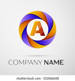 Letter A vector logo symbol in the colorful circle on grey background. Vector template for your design