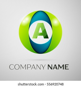 Letter A vector logo symbol in the colorful square on grey background. Vector template for your design