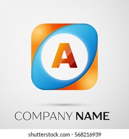 Letter A vector logo symbol in the colorful square on grey background. Vector template for your design