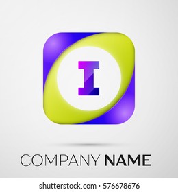 Letter I vector logo symbol in the colorful square on grey background. Vector template for your design
