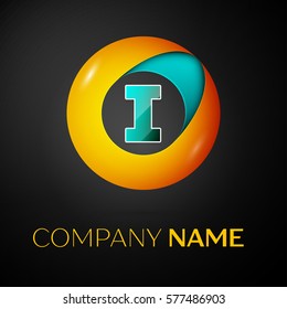 Letter I vector logo symbol in the colorful circle on black background. Vector template for your design