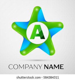 Letter A vector logo symbol in the colorful star on grey background. Vector template for your design