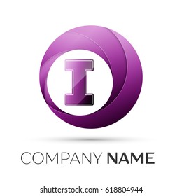 Letter I vector logo symbol in the colorful circle on grey background. Vector template for your design