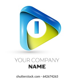 Letter I vector logo symbol in the colorful triangle on grey background. Vector template for your design