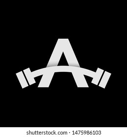 letter A vector logo template, letter A with barbell logo in trendy flat style, fitness logo