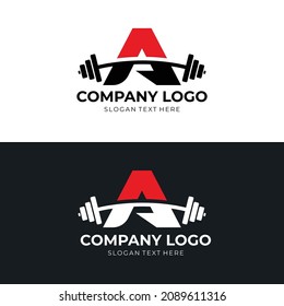 Letter A vector logo template, letter A with barbell logo in trendy flat style, fitness logo