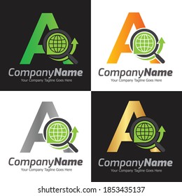 Buchstabe Eine Vorlage für das Vektorlogo, Farbiger Buchstabe A, Creative Letter-A-Elemente für Designvorlagen, Ein Buchstabe, das beste Design, Logo-Design für Alphabete, Suche, Lupe 