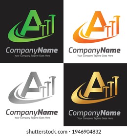 Letra A plantilla de logotipo vectorial, logotipo de letra colorida A, logotipo inmobiliario, logotipo de construcción e icono de diseño de vectores
