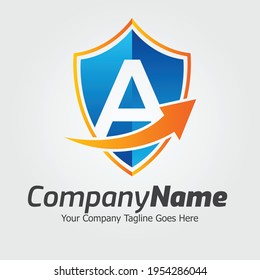 Letter A vector logo template, Colorful Letter A logo, Shield Logo design vector template. Protection defense symbol, security guard company Logotype. 