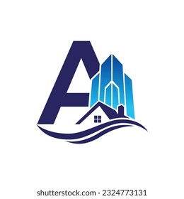 Letra A plantilla de logotipo vectorial, logotipo de letra colorida A, logotipo inmobiliario, logotipo de construcción e icono de diseño de vectores