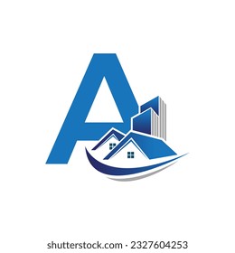 Letra A plantilla de logotipo vectorial, logotipo de letra colorida A, logotipo inmobiliario, logotipo de construcción e icono de diseño de vectores