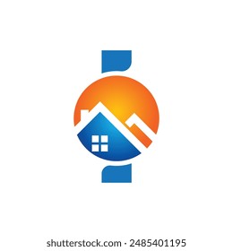 Plantilla del logotipo del Vector de la letra I, logotipo colorido de la letra I, inmobiliario, construcción y diseño del logotipo del Vector de la Plantilla