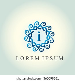 i letter vector logo template (sign, symbol, emblem, ornament). Tracery logo. Wave ornament dynamic logo.