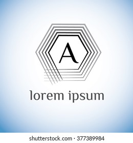 A letter vector logo template (sign, symbol, emblem, ornament). Hexagram linear vector frame.