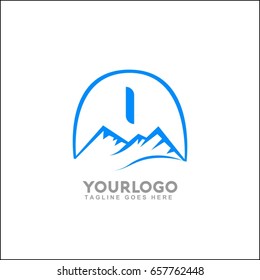I letter vector mountains emblem identity. Outdoor activity symbol. Adventure or sport logo badge. Vector illustration