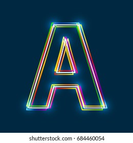 Letter A - Vector multicolored outline font with glowing effect isolated on blue background. EPS10