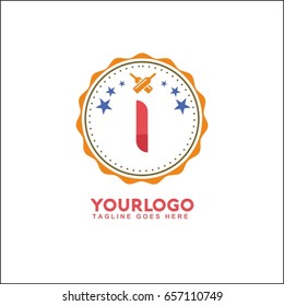 I letter vector vintage label. Template for banner, café,restaurant,  insignia, business brand design.
