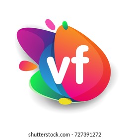 Letter VF logo with colorful splash background, letter combination logo design for creative industry, web, business and company.